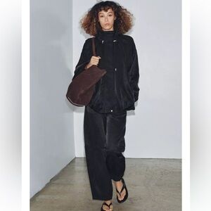 Zara ZW COLLECTION FLOWY PANTS linen blend black Sz XL